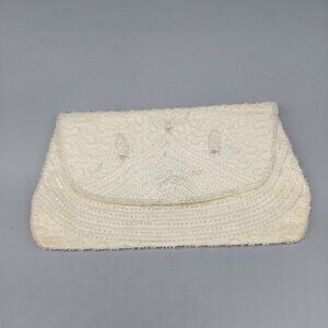 Beautiful Vintage Beaded Handbag Clutch Abraham Straus White/Beige made belgium